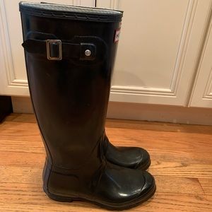 Hunter Original Tall Rain Boots - black gloss, size 7
